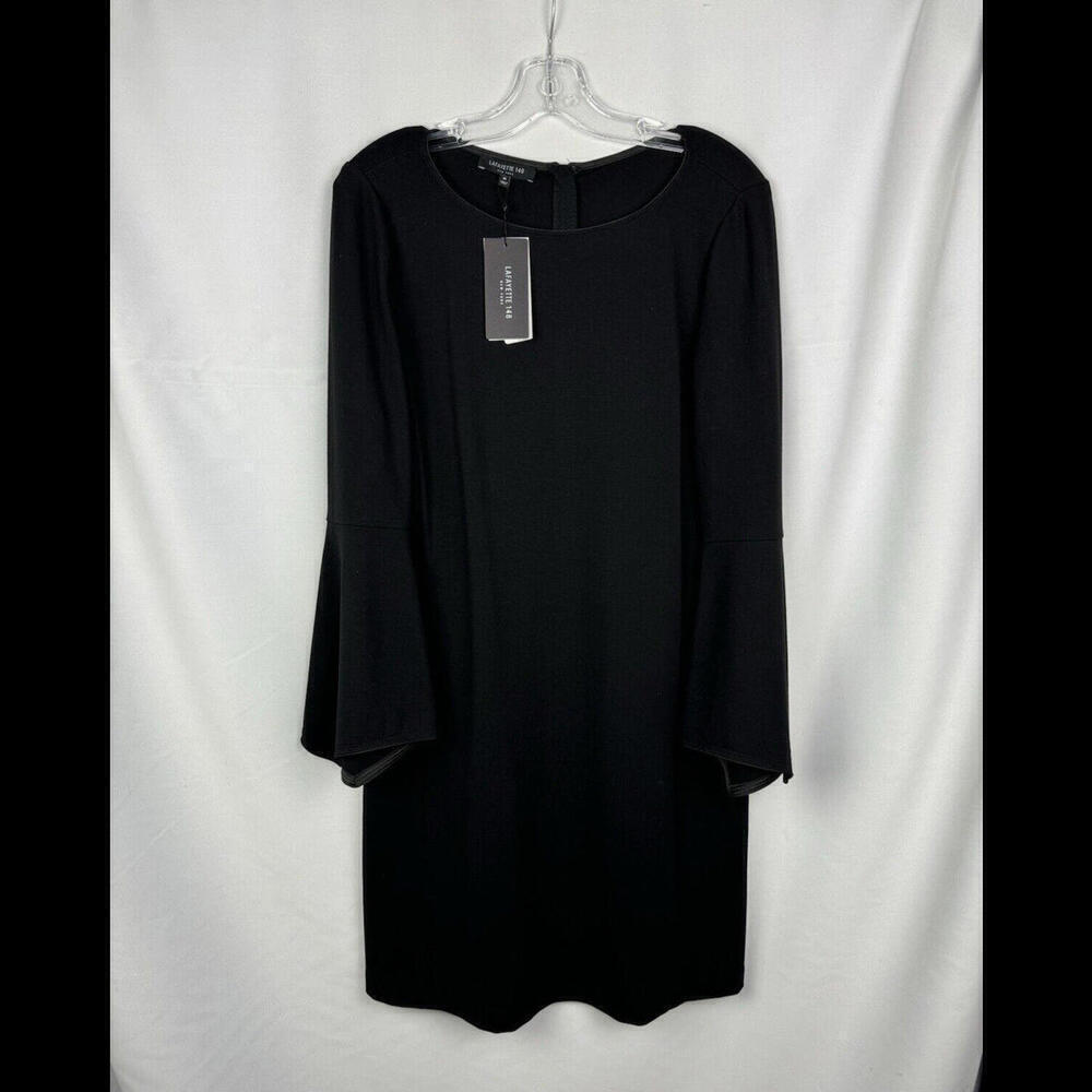 Lafayette 148 New York Shift Dress Bell Sleeves Black Size M